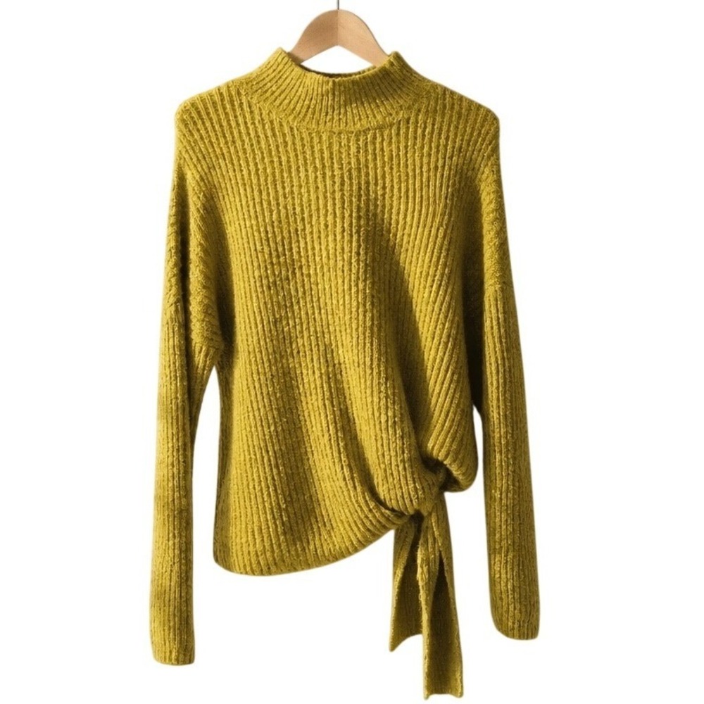 Studio JPR Womens Mustard Yellow Ribbed Side Tie Mock Neck Sweater‎ Large